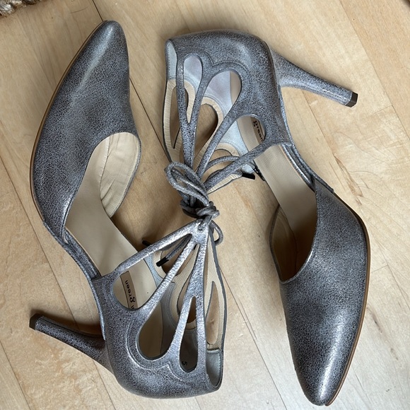 Paul Green Justine Leather Metallic Heels Ankle Lace - Picture 5 of 14